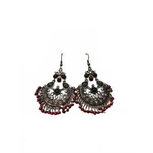Traditional Ethnic Brass Tone Earrings with Beaded Accents (SR1000)